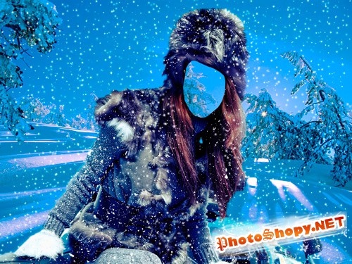 Шаблон для фотошопа – Девушка на снегоходе