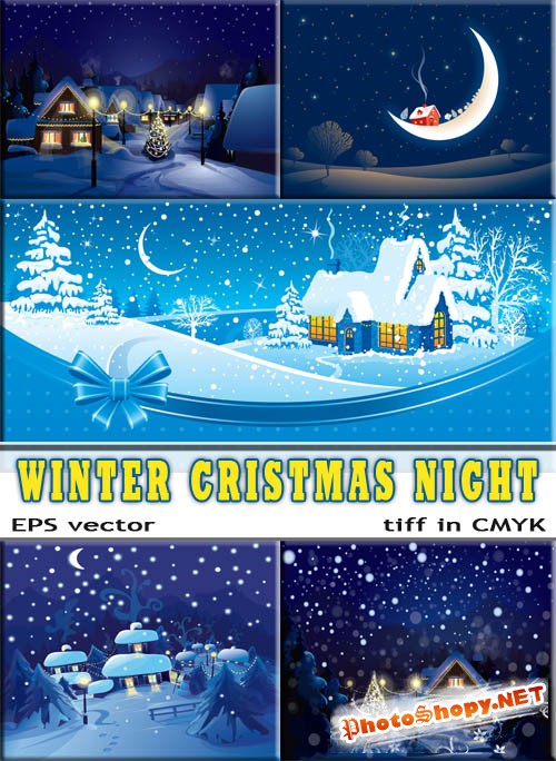Темная ночь перед рождеством елки в снегу (eps vector)