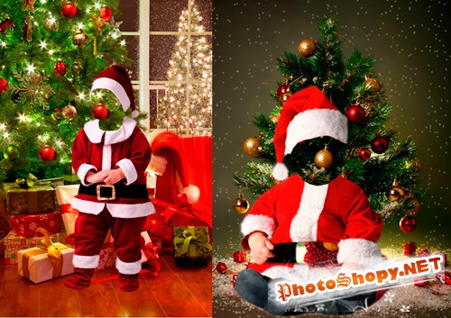 Шаблоны для фотошопа - Дети в костюмах Санты