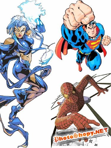 Векторные супергерои - бэтмен, женщина кошка, человек паук, супермен, x-men, wonderwomen и др.