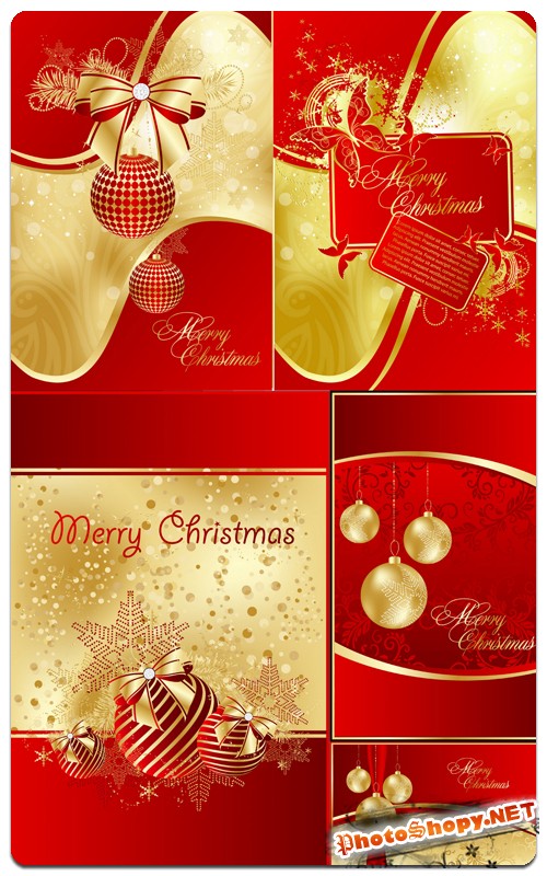 Яркие красный с золотым открытки - рождественские каникулы (vector & raster)