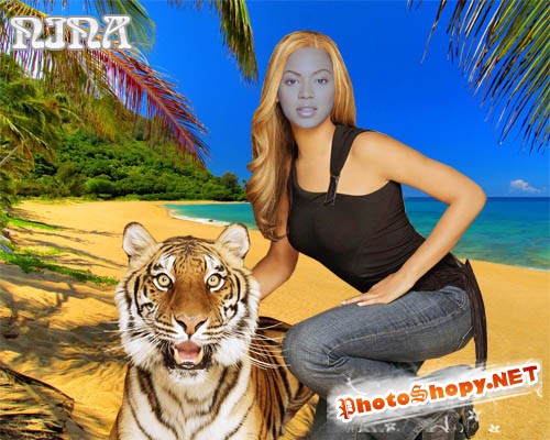 Шаблон для фотошопа - Девушка с тигром