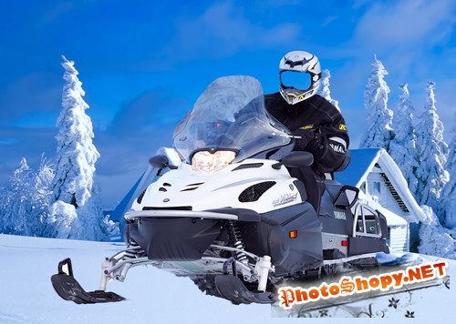 Шаблон для фотошопа – Мужчина на снегоходе