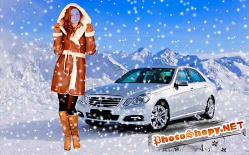 Шаблон для фотошопа – В горах возле авто