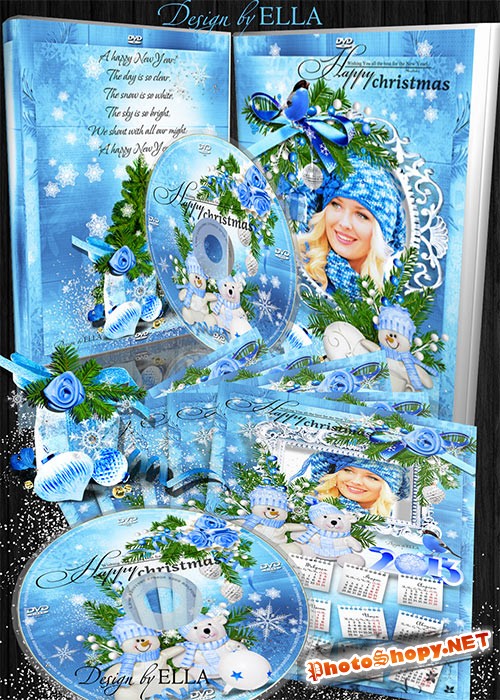 Новогодний набор-календарь,обложка и задувка на DVD диск-Blue Christmas Tale