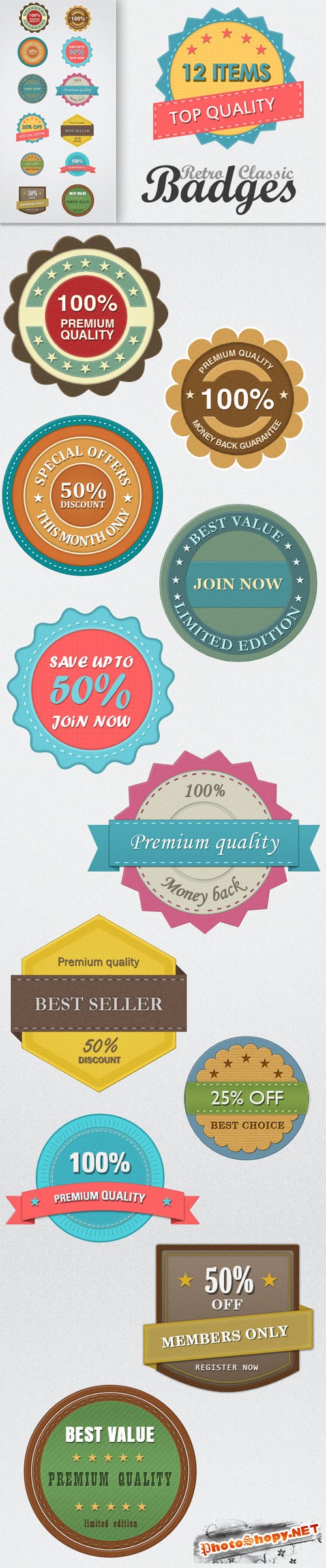 Designtnt - Retro Classic Photoshop Badges