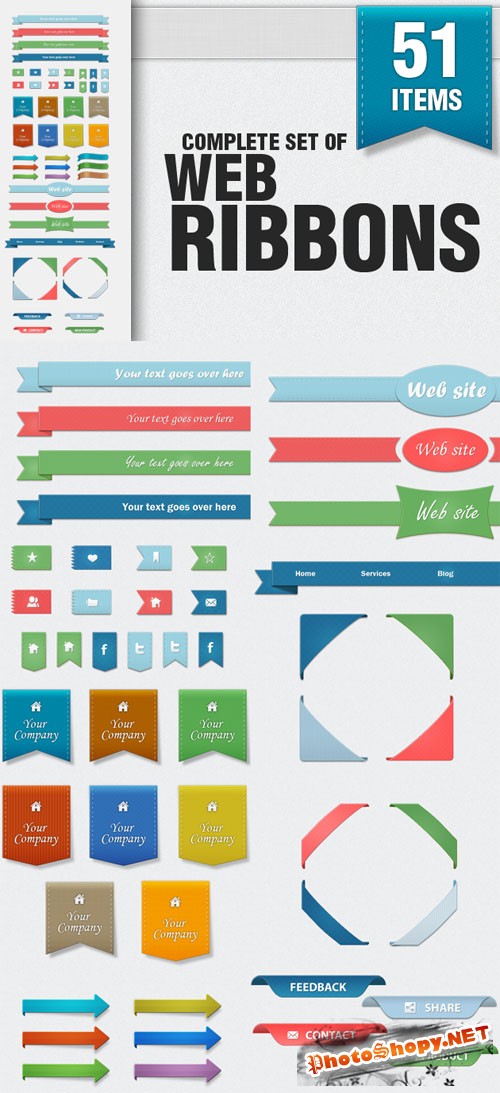 Designtnt - Complete Set of Web Ribbons PSD