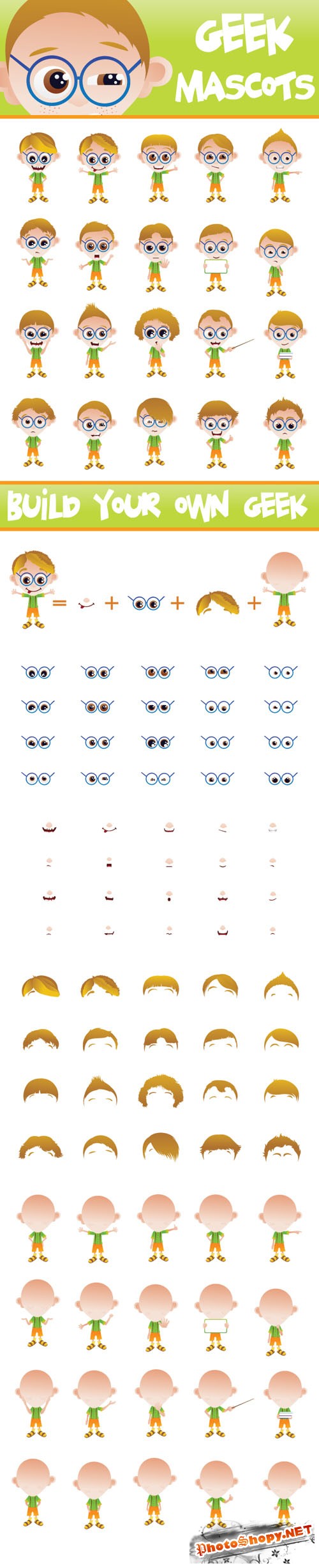 Designtnt - Geek Mascots Vector Set 1