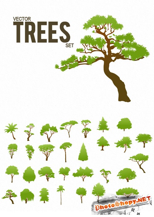 Designtnt - Green Trees Vector Set