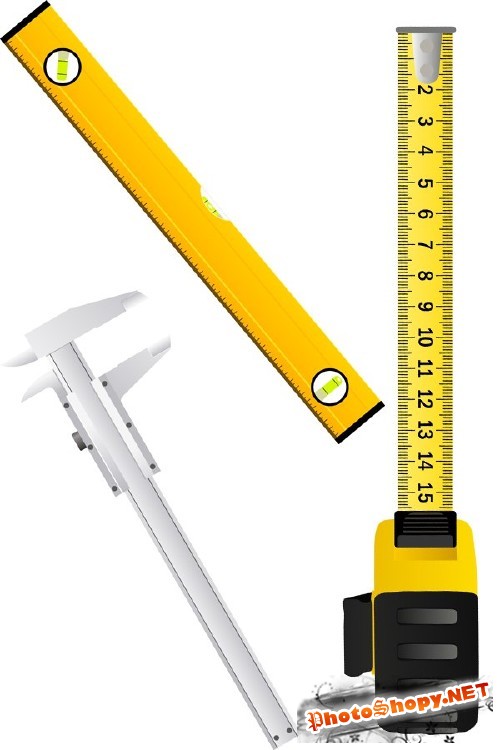 Измерительный инструмент (рулетка, уровень, штангенциркуль, линейка) в векторе