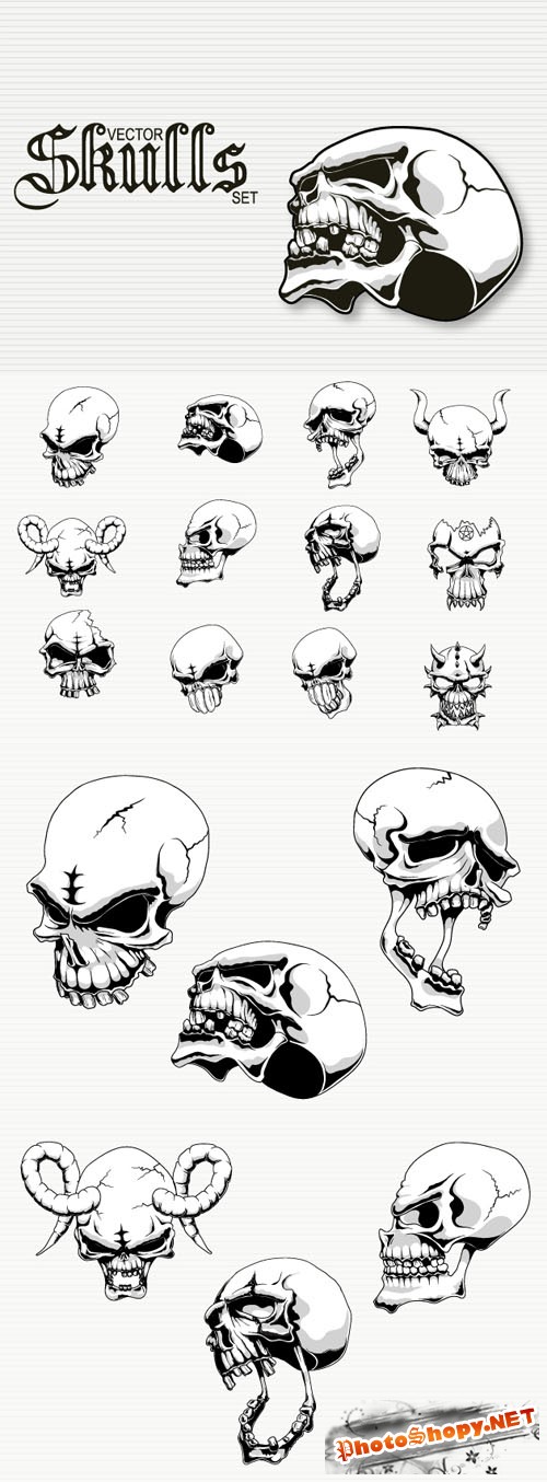 Designtnt - Alien Skulls Vector Set