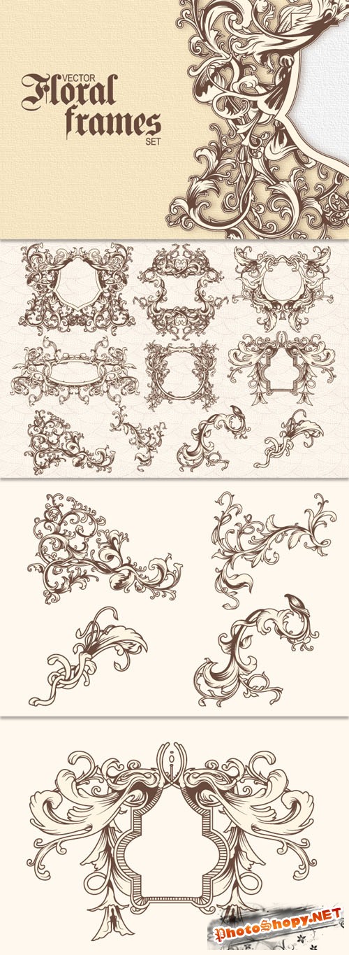 Designtnt - Vector Engraved Floral Frames