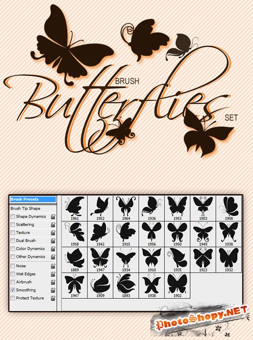 Designtnt - Butterflies Photoshop Brushes Set 1