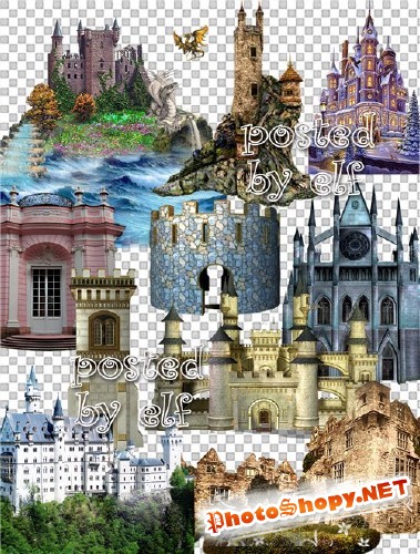  Старинные замки на прозрачном фоне