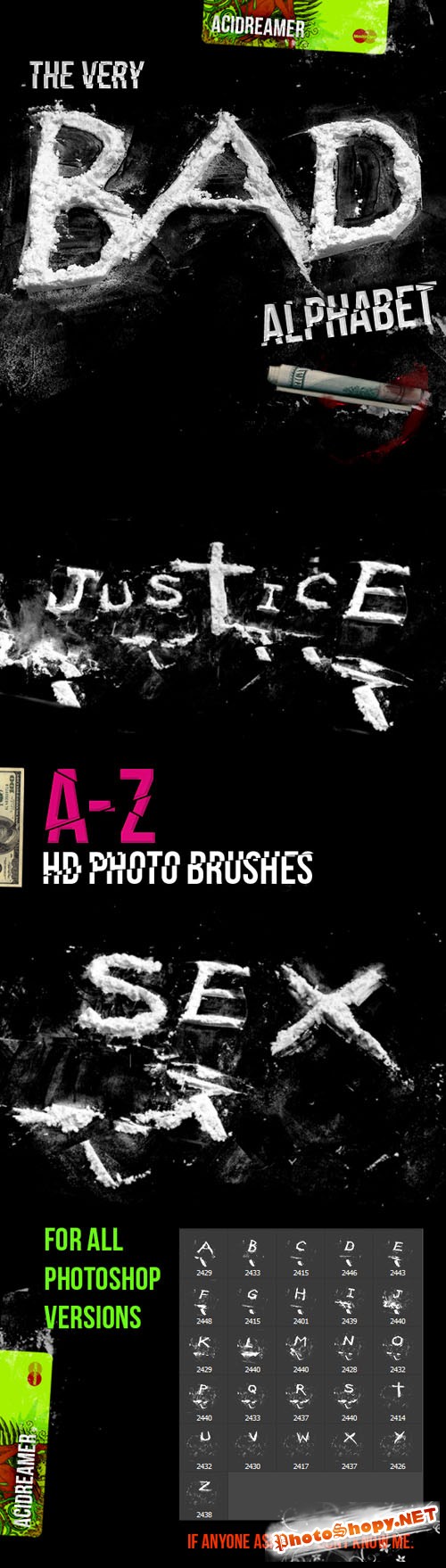 Cocaine Alphabet Photoshop Brushes