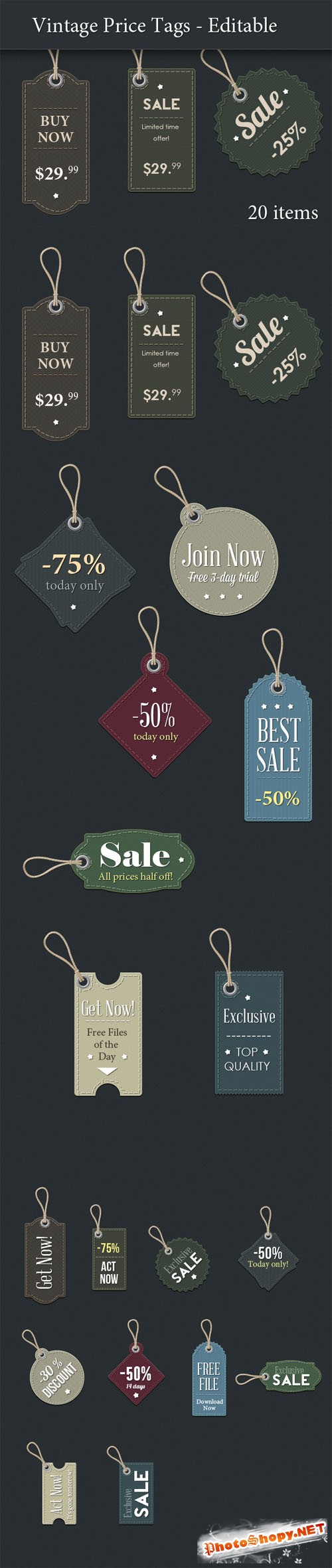 Designtnt - Vintage Price Tags for Photoshop