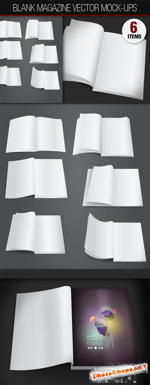 Designtnt - Blank Open Magazine Vector Mock-ups