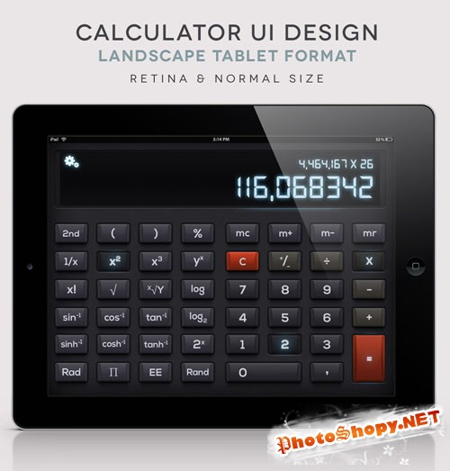 Pixeden - iPad Psd Landscape Calculator UI Kit