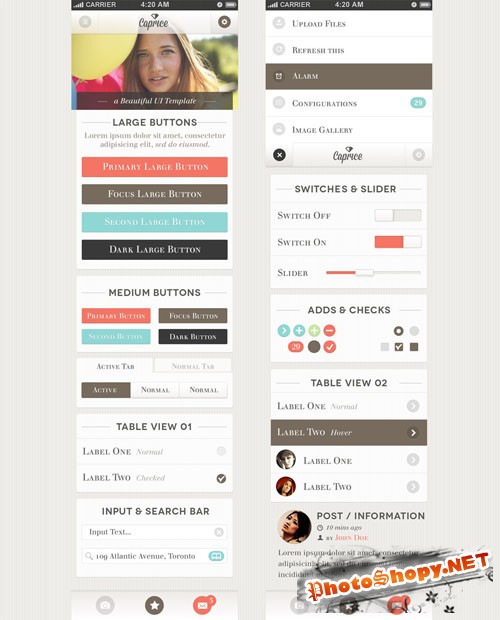 Pixeden - Caprice iPhone App UI Kit Psd