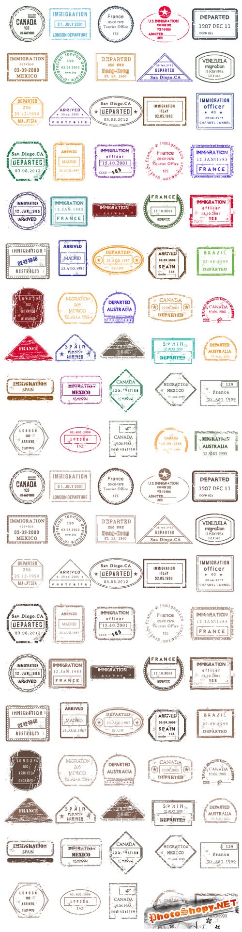 Designtnt - Vector Passport Stamps