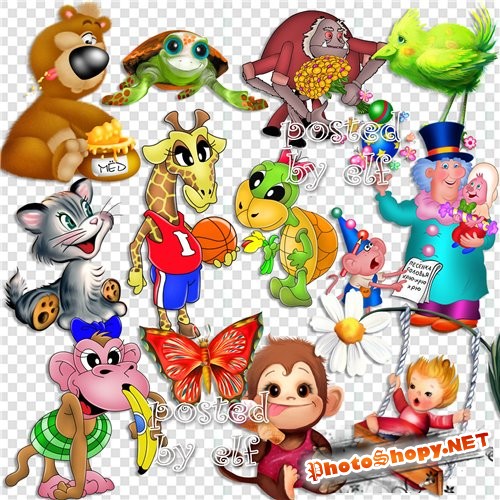 Рисованные зверюшки и мультяшки в PNG