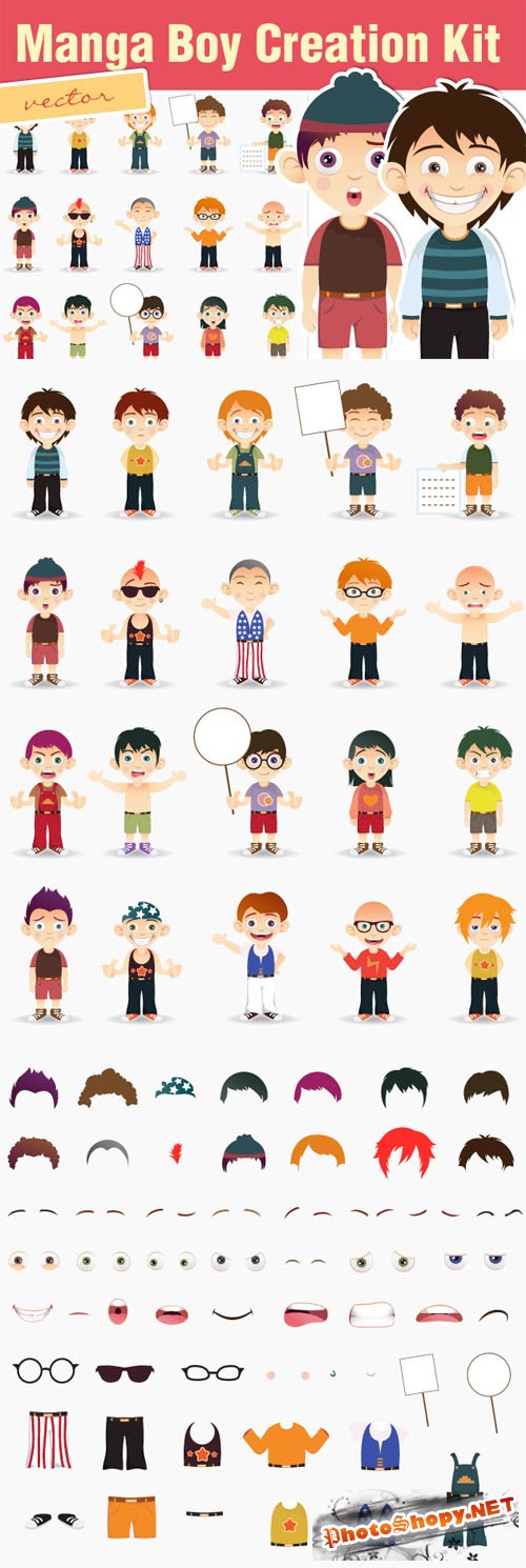 Designtnt - Manga Boys Vector Set