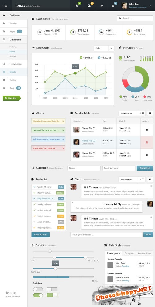Pixeden - Tenax Psd Admin Panel Template