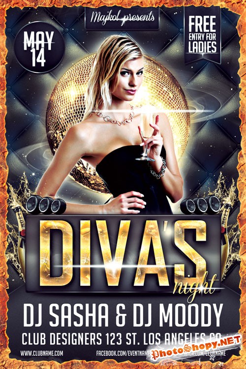 Diva's Night Party Flyer/Poster PSD Template