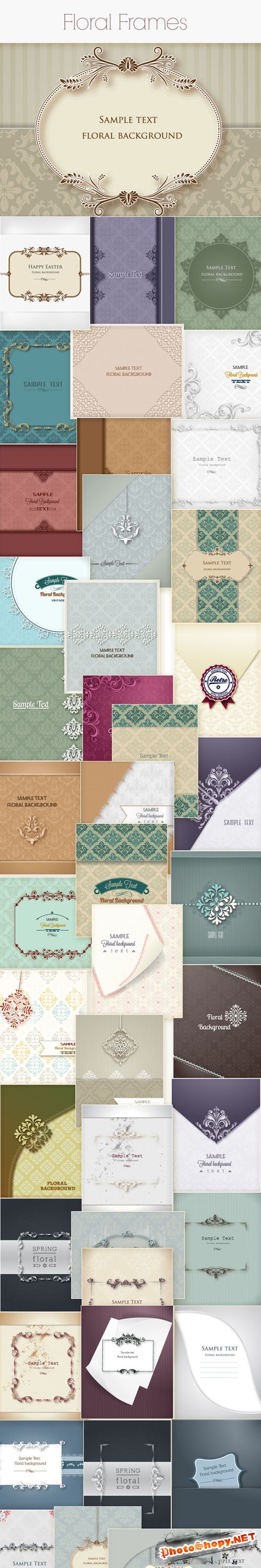 100 Floral Frames Vector Illustrations
