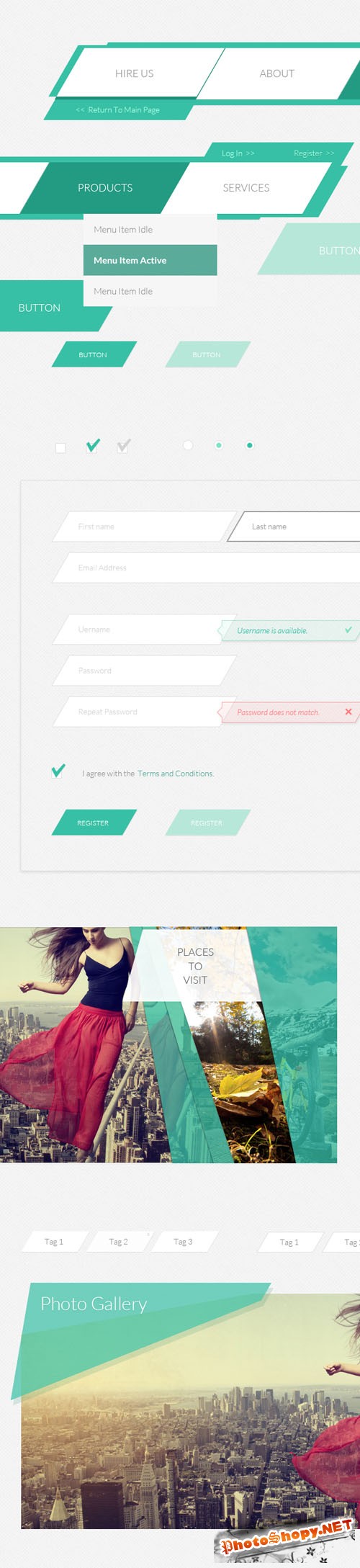 Flat Korigami UI Kit PSD Template