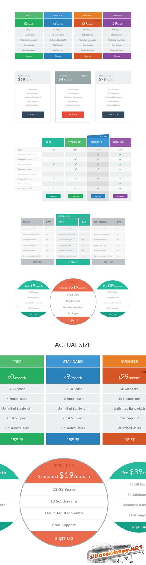 Flat Plans and Pricing Tables PSD Template