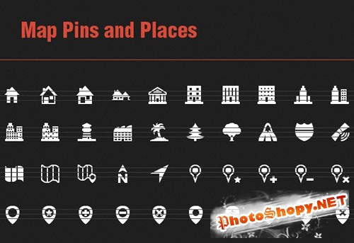 40 Vector Icons with Map Pins and Places