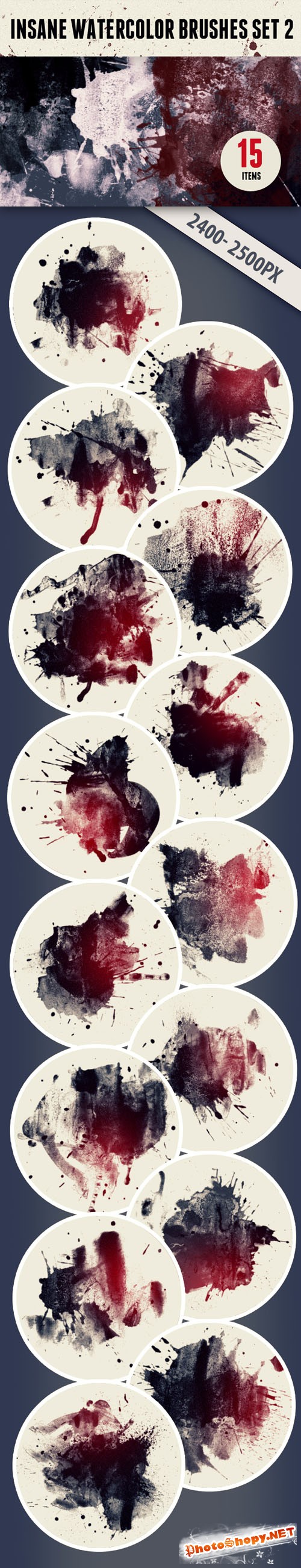 Designtnt - Insane Watercolor PS Brushes Set 2