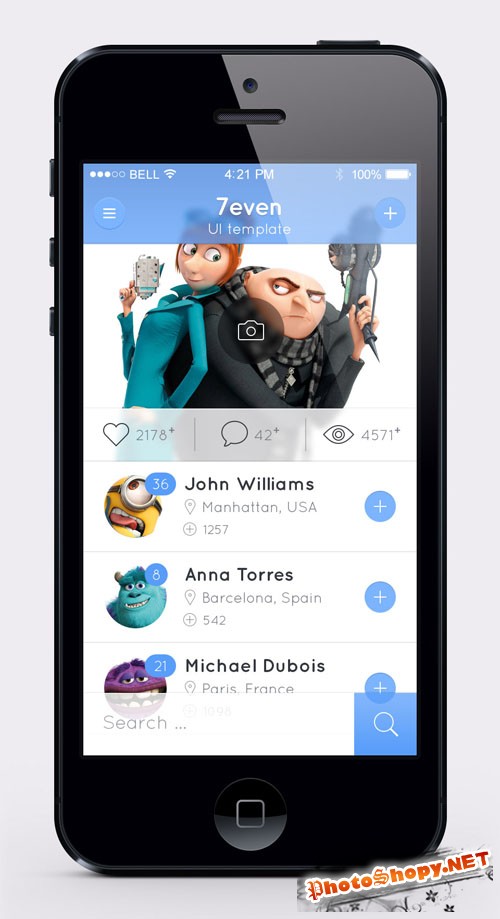 Pixeden - 7even iPhone App UI Kit Psd