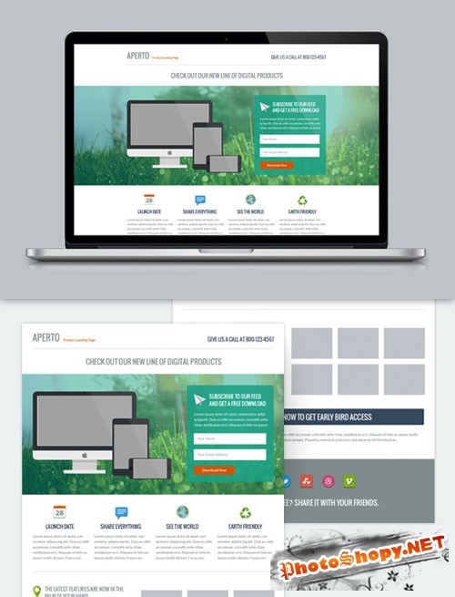 WeGraphics - Aperto - Flat Style Landing Page PSD