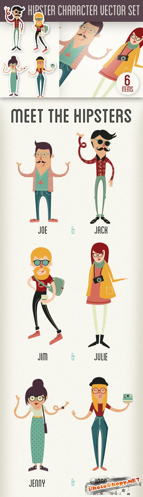Hipster Photoshop Vector Character Set 1
