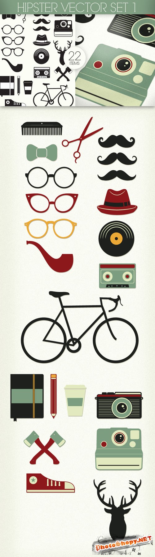 Hipster Photoshop Vector Set 1