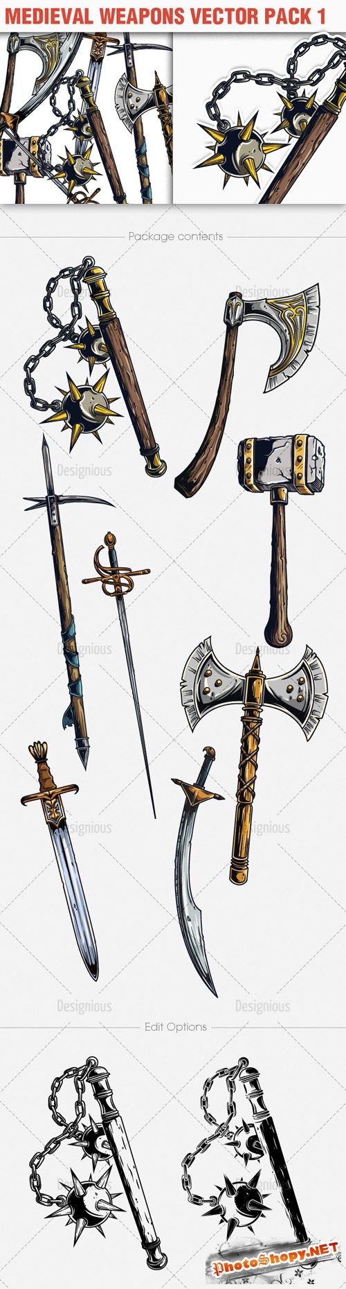 Medieval Weapons Photoshop Vector Pack 1
