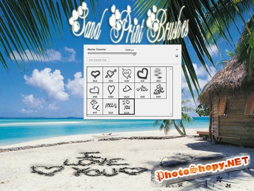Photoshop Brushes - Sand, shore, writing on the sand