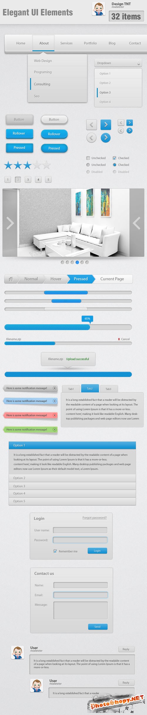 Elegant UI Elements PSD Template