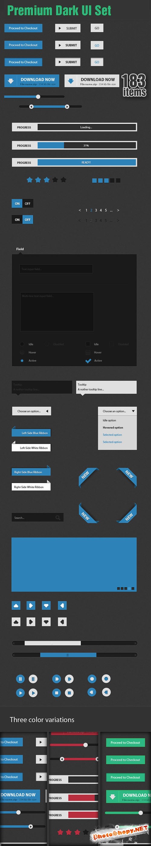Premium Dark UI Set PSD Template