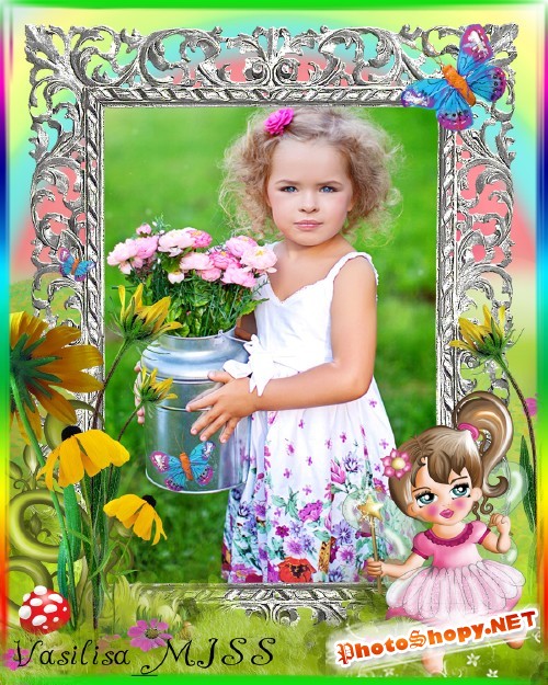Детская фоторамка для девочки с подсолнухами, бабочками и феей - Маленькая фея