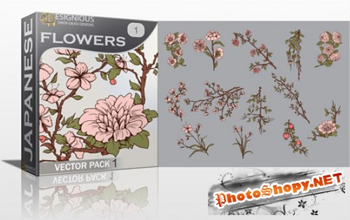 Japanese Flowers Photoshop Vector Pack 1