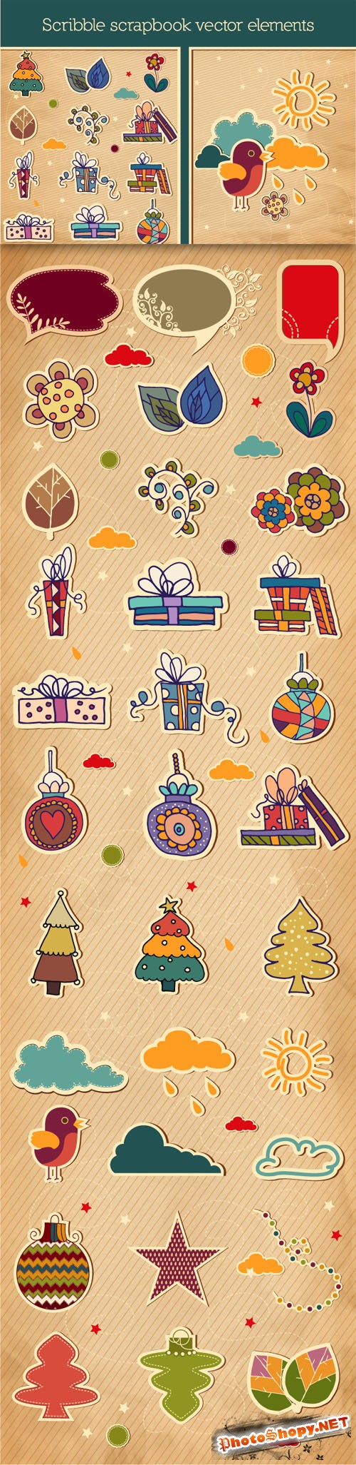 Designtnt - Scribble Scrapbook Vector Elements Set 1