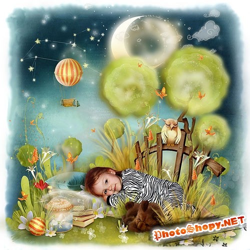 Детский нарисованный скрап-комплект - Спокойной ночки 