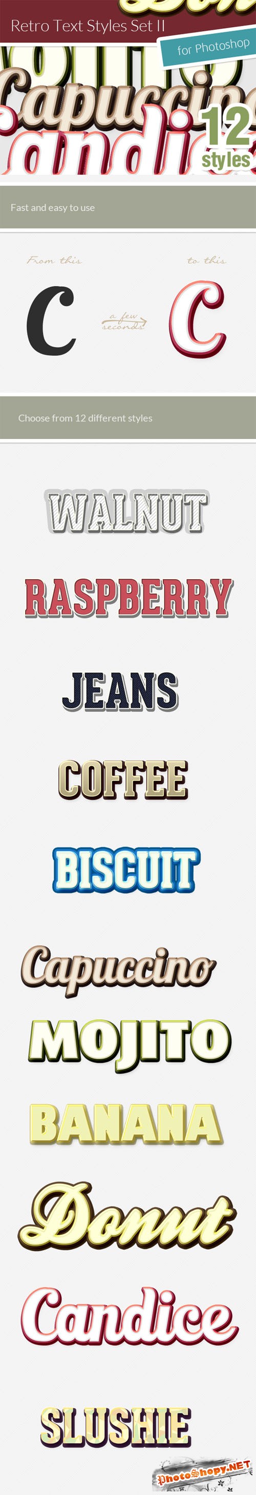 Designtnt - Retro Text Ps Styles Set 2