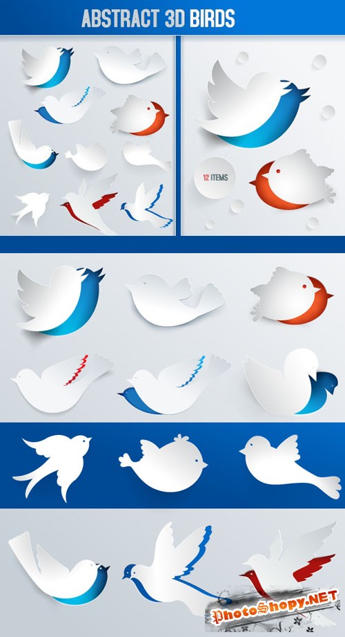 Designtnt - Abstract 3D Birds Set 1