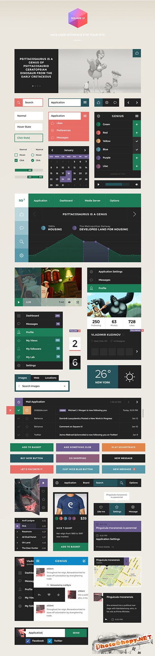 Square User Interface Kit - PSD Template