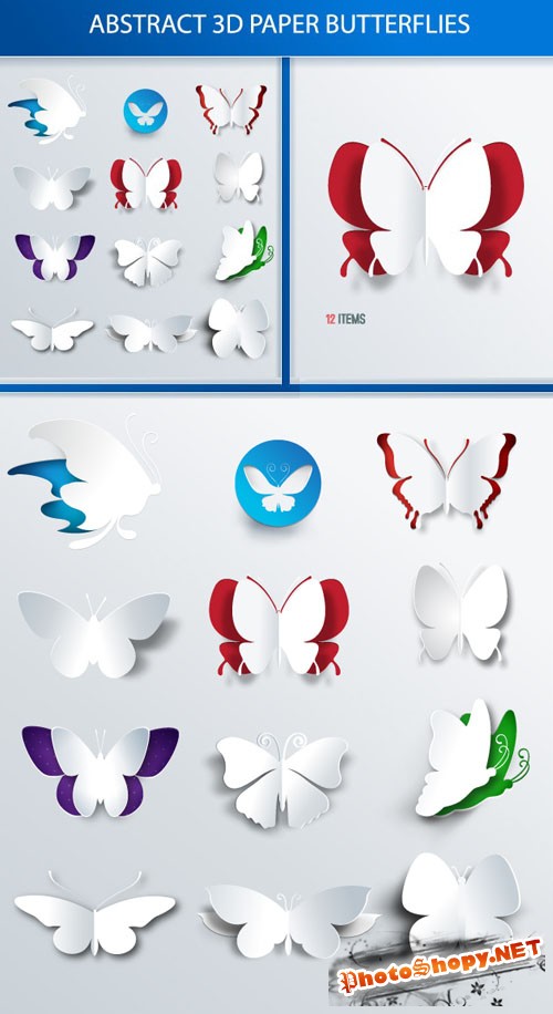 Designtnt - Abstract 3D Butterflies Set 1