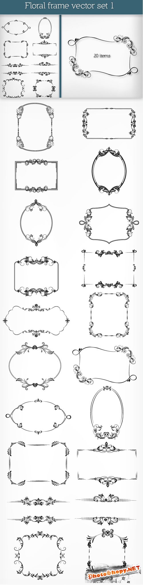 Designtnt - Floral Frames Vector Set 1